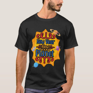 Camiseta Novo Ano Novo Planeta Sol Quente com Planetas