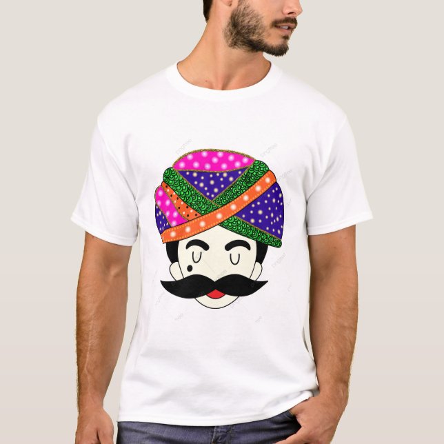 Camiseta Novo grande turbante de moda e mustac parecem lá (Frente)