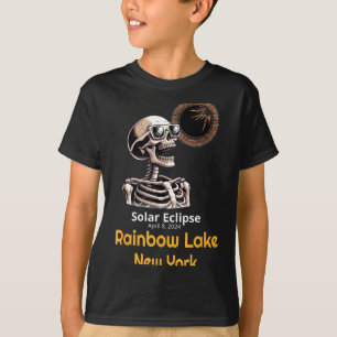 Camiseta Novo Lago Arco-íris do Eclipse Solar do Esqueleto