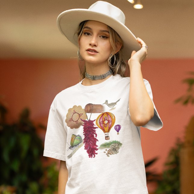 Camiseta Novo México Vermelho Chile Pinõn Zia Balão de Ar Q (Criador carregado)