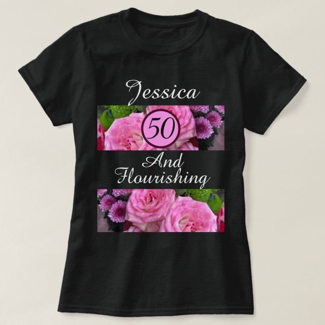 Camiseta Novo Nome Personalizado De Flor Rosa 50 E Floreant (Frente do Design)