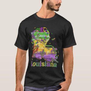 Camiseta Novo Orleans Louisiana Mapa Fleur De Lis Mardi Gra