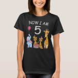 Camiseta Now I am 5 years old 5th Birthday at the Zoo<br><div class="desc">Happy 5th Birthday. Funny and lovely Kids Birthday design with a cute Elephant,  two ferrets and a giraffe celebrating your birthday at the zoo.</div>