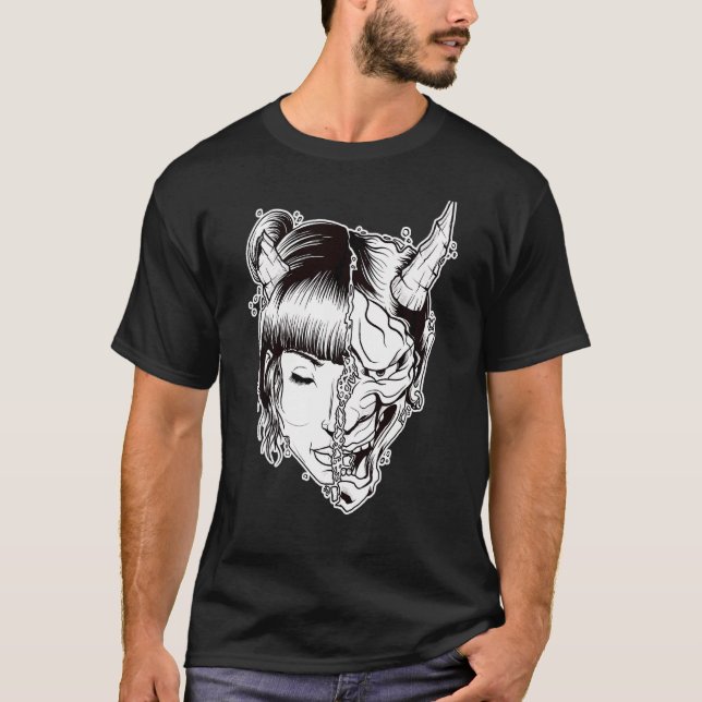 Camiseta Nu Gótico Geisha Hannya Mask Demon Shapeshifter (Frente)