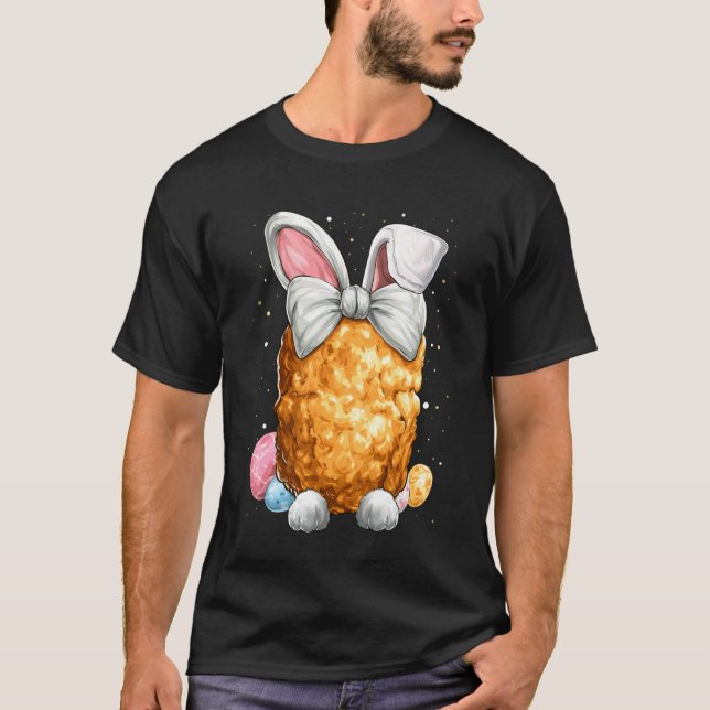 Camiseta Nugget de Frango Easter Rabbit Ovos Orelhas de Coe (Frente)