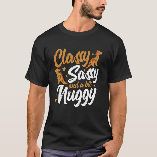 Camiseta Nuggets de Dino Mulheres Elegantes e Sassy Frango  (Frente)