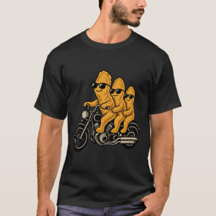 Camiseta Nuggets de Frango Engraçados Andando de Motociclet