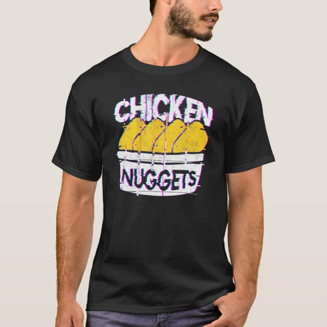 Camiseta Nuggets de Frango Pixelados com Glitches Vaporwave (Frente)