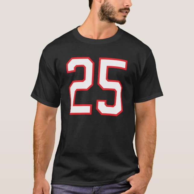 Camiseta Number #25 Sports Jersey Birthday Red White Lucky  (Frente)