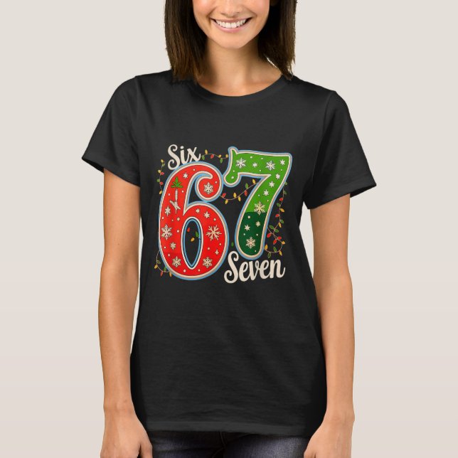 Camiseta Number 67 Funny Six Seven 6 7 Meme Christmas Light (Frente)