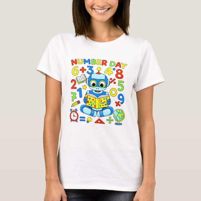 Camiseta Number Day Robot Maths T Shirt for Kids (Frente)