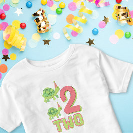 Camiseta Número 2 Tartaruga Cuta Contando Verde e Pêssego