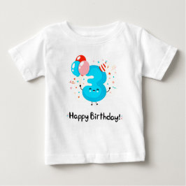 Camiseta Número 3 de sorriso bonito com balões no aniversár