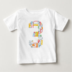 Camiseta Número 3 Ferramentas de Construção 3 Anos