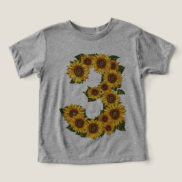 Camiseta Número 3 Girassóis Tema 3 Anos Meninas