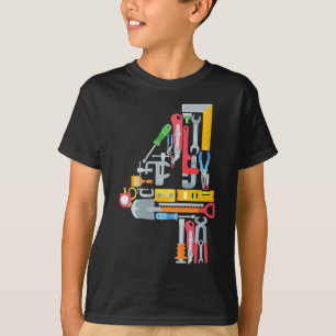 Camiseta Número 4 Ferramentas de Construção de 4 Anos