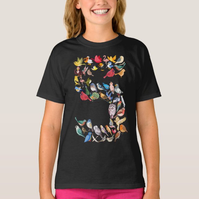 Camiseta Número 5 — Tema "Aves" — Crianças De 5 Anos (Frente)
