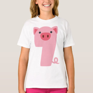 Camiseta Número 7 Porcos Tema Animal De 7 Anos Meninas