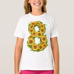Camiseta Número 8 Girassóis Tema de Crianças de 8 Anos Meni