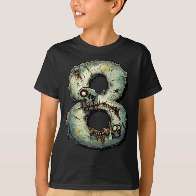 Camiseta Número 8 Tema Zombie Halloween De 8 Anos Crianças (Frente)
