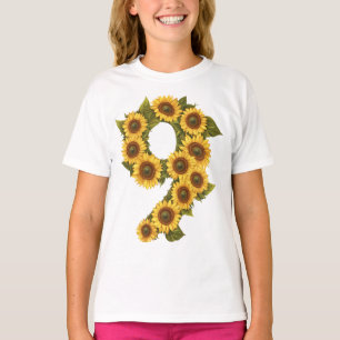 Camiseta Número 9 Girassóis Tema 9 Anos Crianças Meninas
