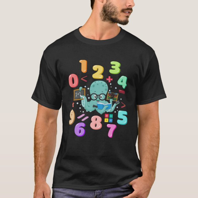 Camiseta Número de crianças do dia Octopus números bonitos  (Frente)