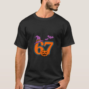 Camiseta Número de Halloween 67 Ts Abóbora Bruxa Chapéu