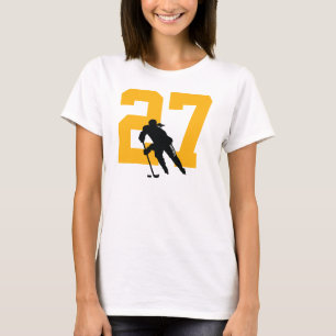 Camiseta Número Dourado do jogador de hóquei feminino per