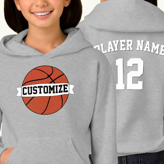 Camiseta Número e nome do jogador de equipe personalizado d (Girls basketball team hoodie with custom team name, player name and player jersey number.)