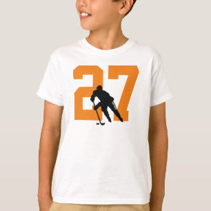 Camiseta Número Laranja do Jogador de Hóquei em Juventude