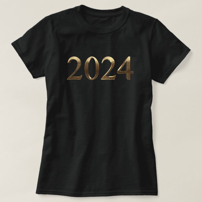 Camiseta Números de Ouro Faux Elegante Feliz ano novo 2024 (Frente do Design)