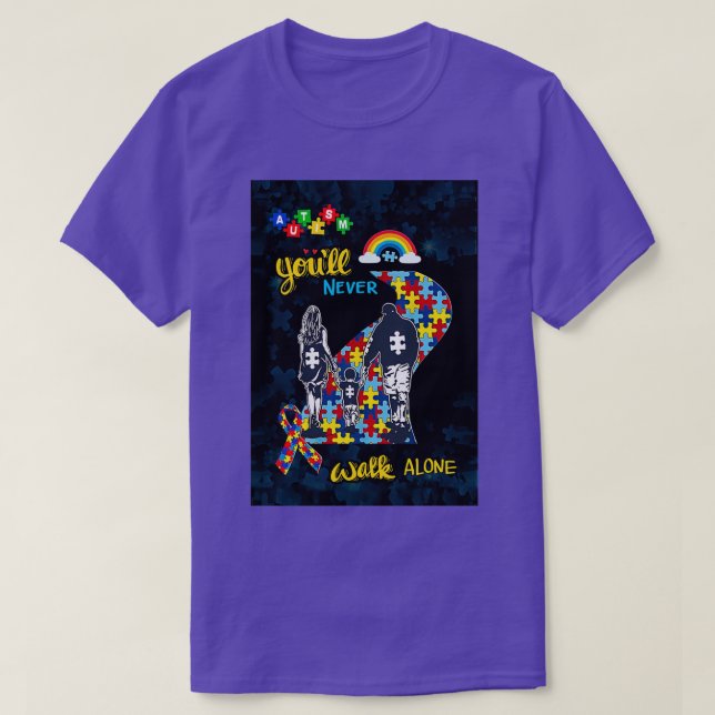 Camiseta Nunca Andas Sozinho Filho Autismo Matéria Vertical (Frente do Design)