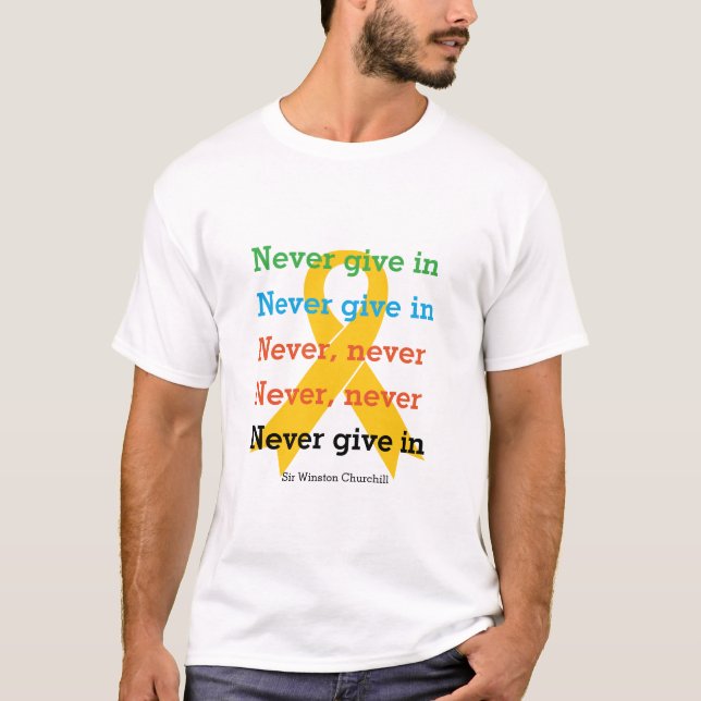 Camiseta NUNCA DÊ EM Churchill CITAR PREVENÇÃO SUICIDA (Frente)