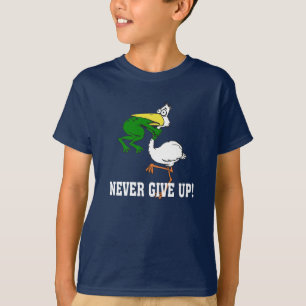 Camiseta Nunca desista do Pelicano Motivacional e do Sapo