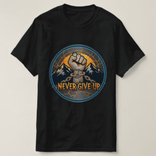 Camiseta Nunca Desista Inspirador Punho e Montanha