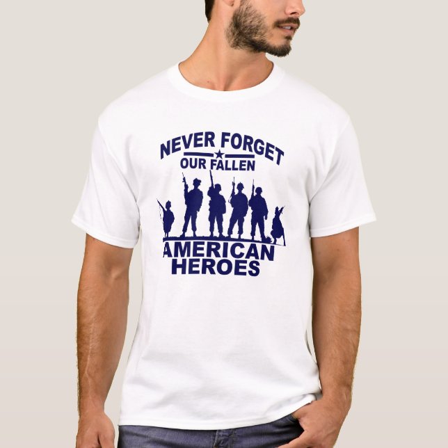 Camiseta Nunca esqueça nosso MEMORIAL americano caído D dos (Frente)