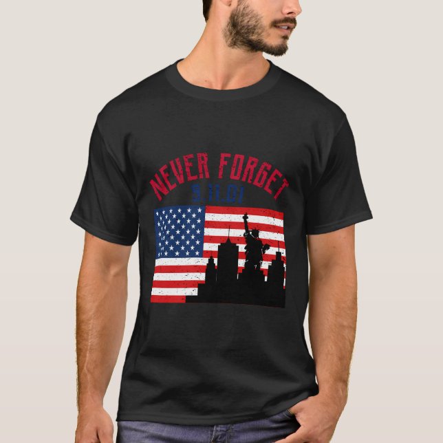 Camiseta Nunca Esqueça o Patriótico 911 da bandeira America (Frente)