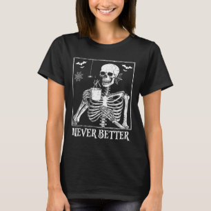 Camiseta Nunca Melhor Bebendo Skeletrificado Café Halloween