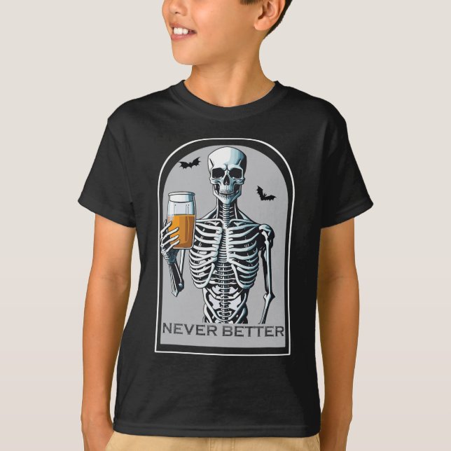 Camiseta Nunca Melhor Esqueleto Engraçado Halloween Para W (Frente)
