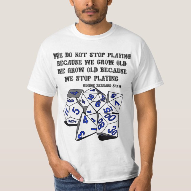 Camiseta Nunca pare de jogar - versão do RPG (Frente)