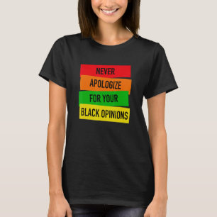Camiseta Nunca Peça desculpas por suas opiniões negras