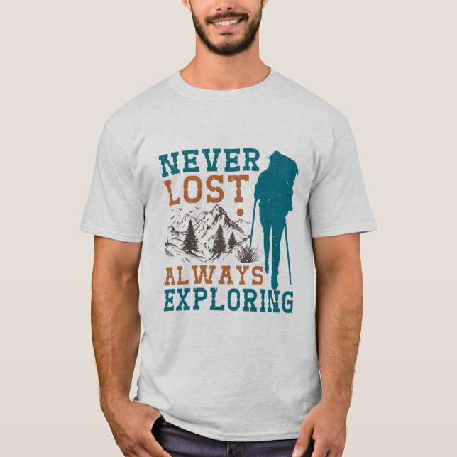 Camiseta Nunca Perdido - Explorar Sempre Camisa-T De Aventu (Frente)