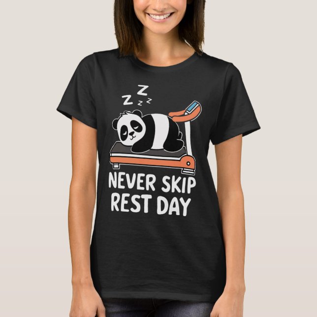 Camiseta Nunca Pule o Dia de Descanso Panda de Bodybuilding (Frente)