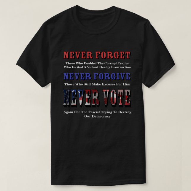 CAMISETA NUNCA SE ESQUEÇA, PERDOE, VOTE NOVAMENTE A FASCIST (Frente do Design)
