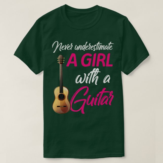 Camiseta Nunca Subestime Rapariga Com Guitari (Frente do Design)