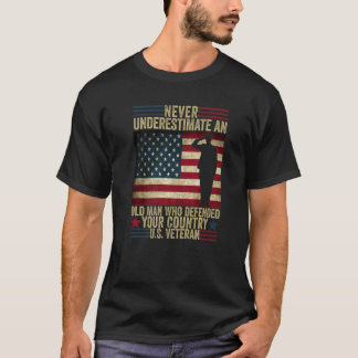 Camiseta Nunca Subestime Um Homem Velho Veterano Bandeira E