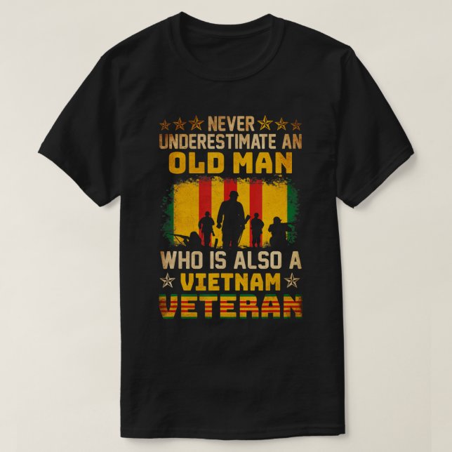 Camiseta Nunca Subestime Um Velho Homem Vietnã (Frente do Design)