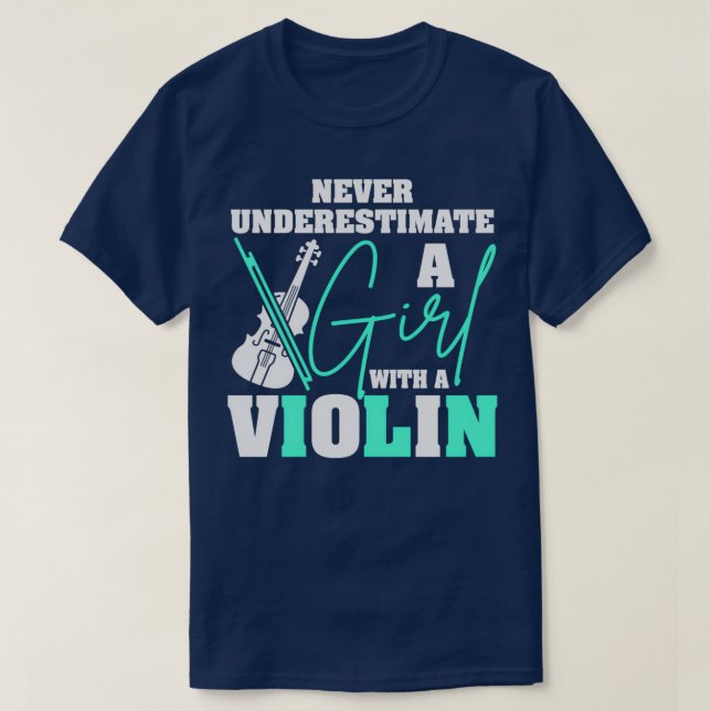 Camiseta nunca subestime uma garota com violino 10 (Frente do Design)