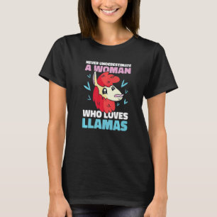 Camiseta Nunca subestime uma mulher que ama Lhamas