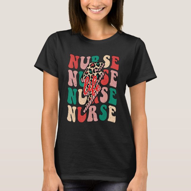 Camiseta Nurse Christmas  Lightning Bolt Leopard Christmas  (Frente)